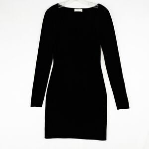 Babaton Ribbed Knit Dress Small Black Mini Bodycon Capsule Stretch Long Sleeves